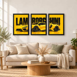Yellow Sports Car 3 Piece Wall Art