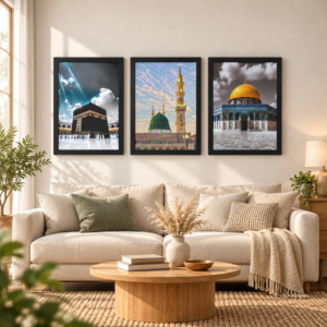 Islamic Home Decor Frame Set of 3 | Kaaba, Masjid Nabawi, Al-Aqsa