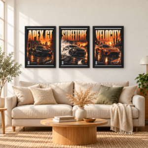 Racing Car Magazine Cover Wall Art Set of 3