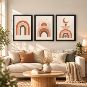 Boho Arch & Sun Geometric Wall Art Set of 3
