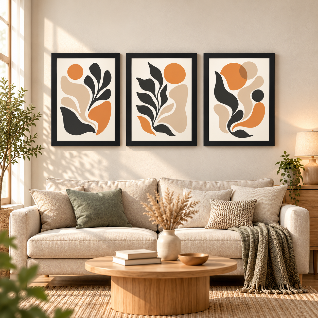 Neutral Matisse Abstract Wall Art Set of 3